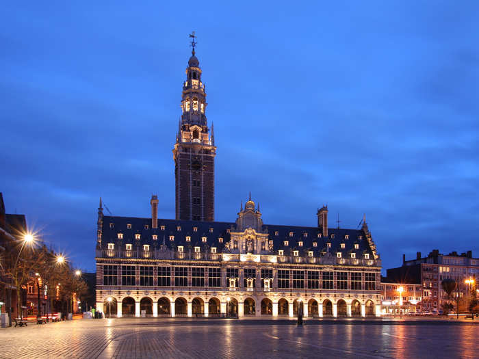 The historic Universiteitsbibliotheek KU Leuven opened in 1928 at Katholieke Universiteit Leuven in Belgium. It