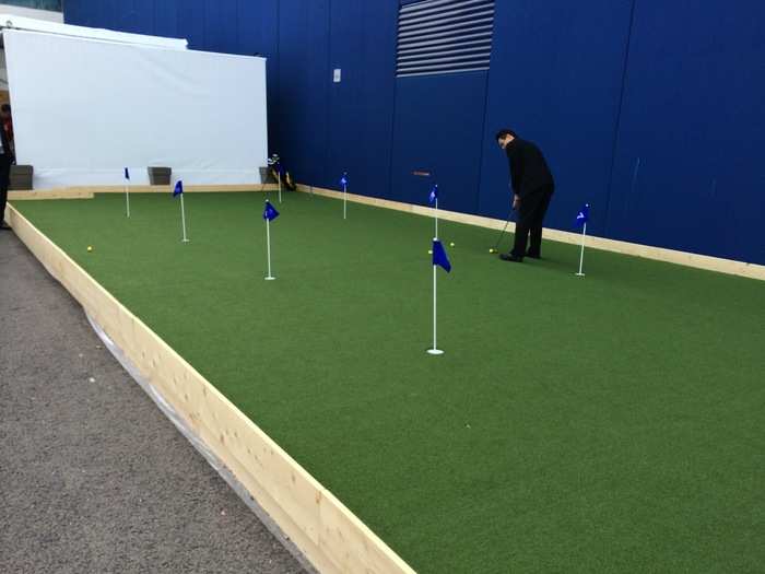 Went outside for lunch, and spotted a putting green, and some nets for hitting golf balls.