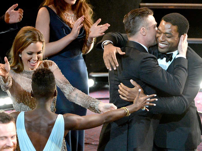 Angelina Jolie and Brad Pitt gave the sweetest embraces to Oscar nominees Nyong