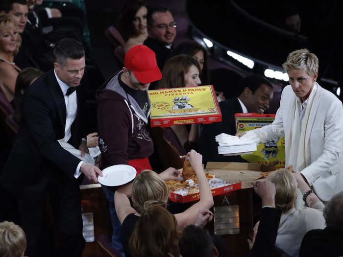 ... or handing out pizza to actors with an actual delivery boy.