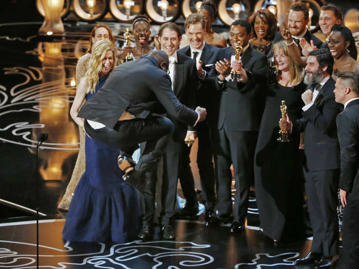 Director and producer Steve McQueen jumped up and down like a little kid after "12 Years A Slave" won Best Picture.