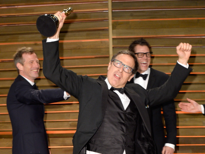 Director David O. Russell celebrated the night with director Spike Jonze and Johnny Knoxville.