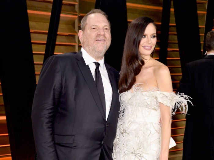 Harvey Weinsten stuck close to his Marchesa-designer wife, Georgina Chapman.