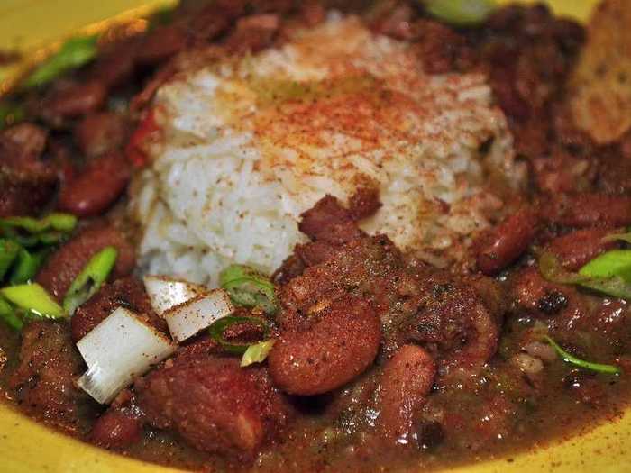 Red Beans and Rice: Red beans slowly cooked with smoked ham, onions, celery, bell peppers, and spices. Served over rice.