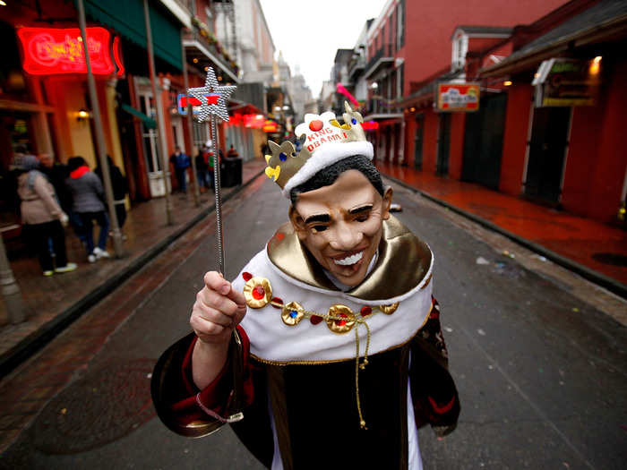 One parade-goer created a King of the Carnival disguise based on President Obama.