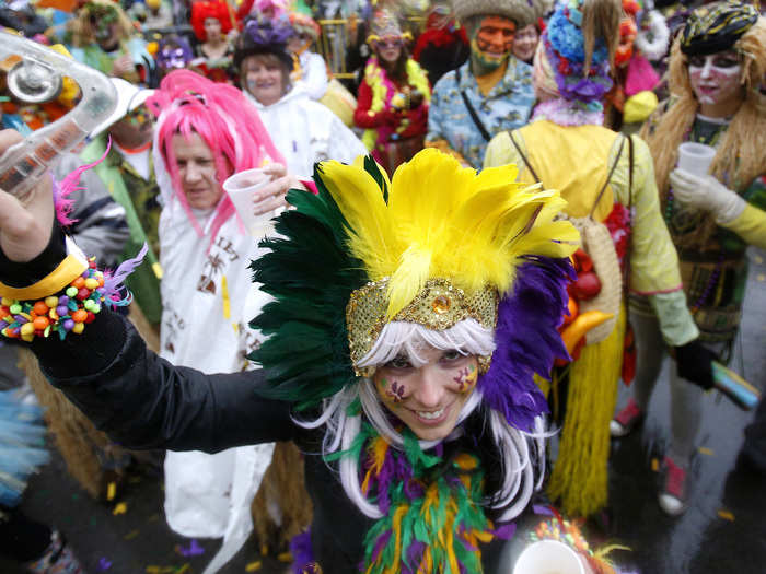 Green, yellow and purple are the signature colors of Mardi Gras.