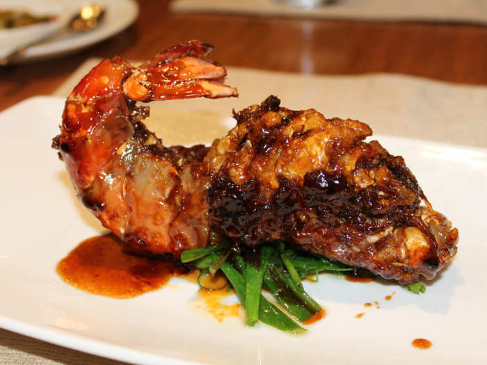 This sweet crispy prawn from the Majestic Restaurant, served with scallions, was enormous.