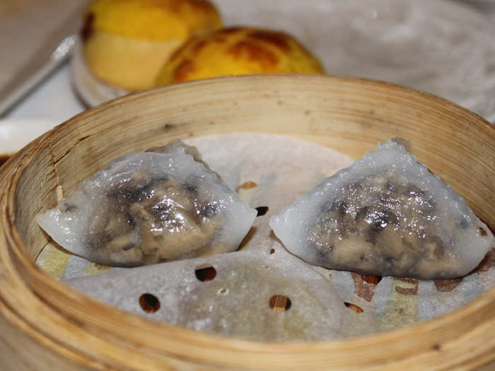 Dim sum has a few vegetarian options, like these mushroom dumplings.