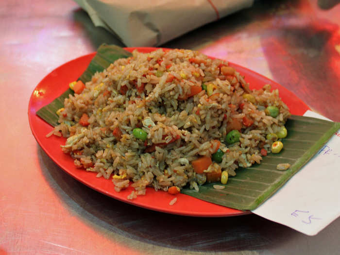 Chinese fried rice with seafood is typical hawker center fare.