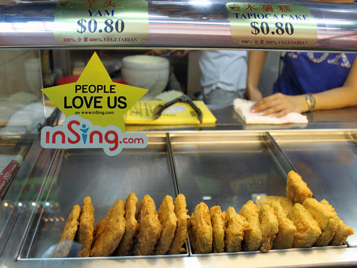 Fried yams and tapioca cake are popular finger foods.