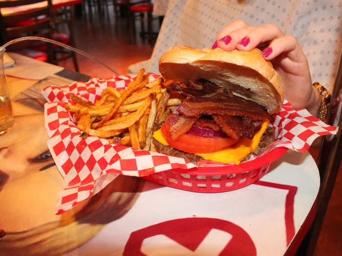 My friend got the single patty burger (we were not allowed to share one burger together, a policy we were told keeps down the price of the burgers). She got bacon on hers, which was surprisingly good.