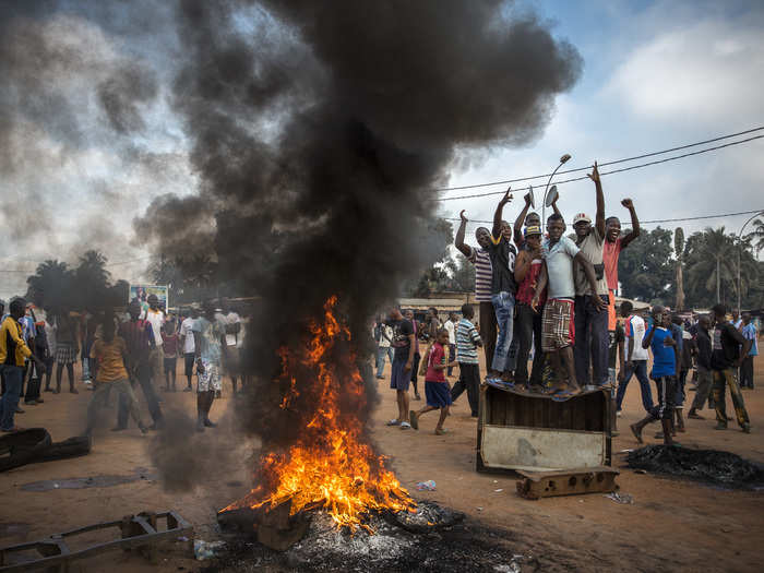 Demonstrators in the Central African Republic protest in Bangui, calling for the resignation of interim President Michel Diotodia. The country has been embroiled in conflict for parts of the last five decades. The current crisis pits Muslim militia against Christian vigilante groups, in the wake of another coup.