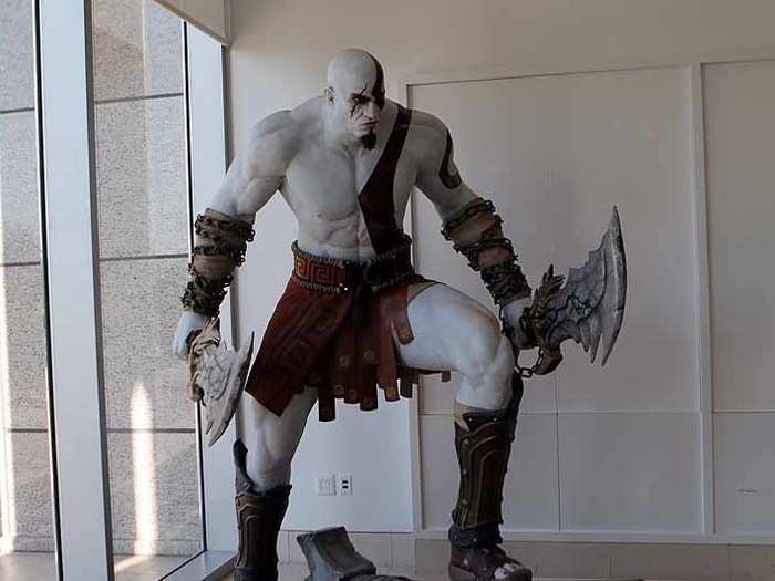 There are a few statues of Kratos, the hero of the "God of War" games, located around the campus.