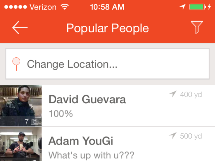 "Popular People" will let you chat with the most active members of the Tango community that are close by.