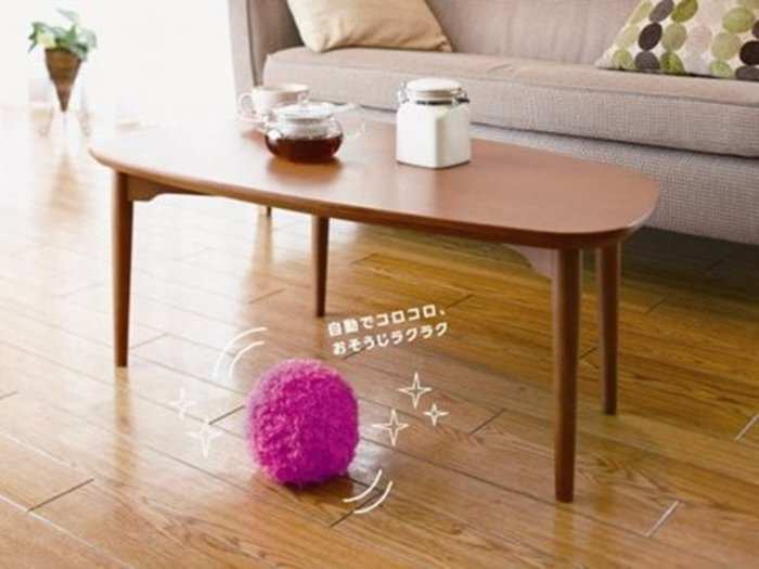 This is the Mocoro, another cleaning robot that rolls across your floor like a neon tumbleweed for 15 minutes at a time. It