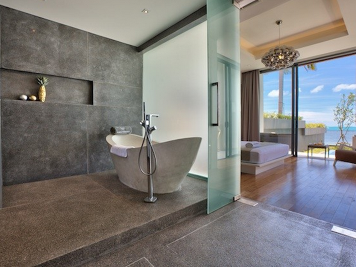 And a free-standing tub is a highlight of the master bath.