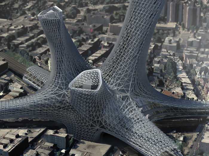 "Urban Alloy Tower" aims to create more housing located directly on the intersections of train lines in cities like New York.