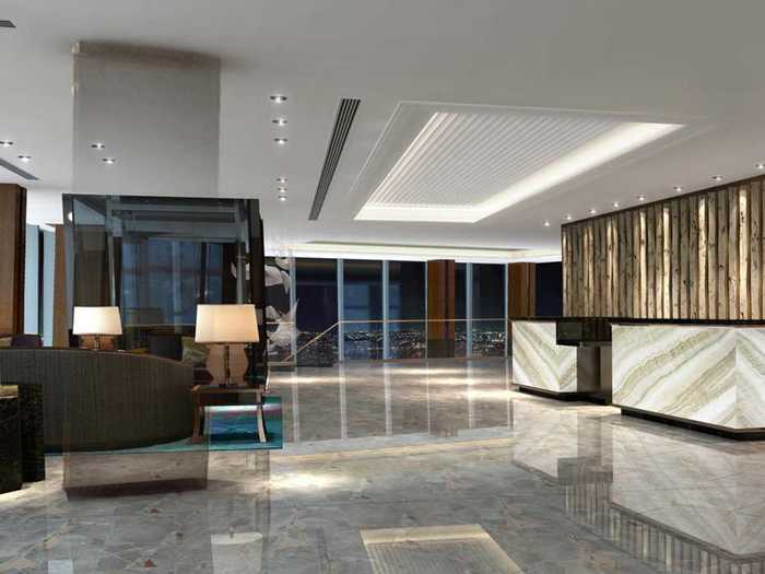 Guests will take an elevator up to the 34th floor to enter the lobby.