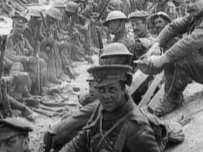 Tolkien served with the Lancashire Fusiliers, shown below in a battalion that fought during the Battle of the Somme — the bloodiest battle in British military history.