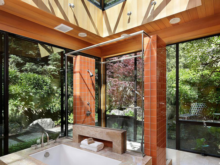 With a master bath as open as this one, you might as well be outside.