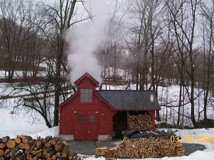 Real sugar houses, like this one in Ira, Vermont, are marvelous places. The wood smoke and sap steam combine to create one of the most marvelous smells you can imagine. And thanks to the fire they