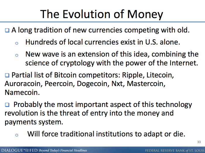 Bitcoin technology "will force traditional institutions to adapt or die."