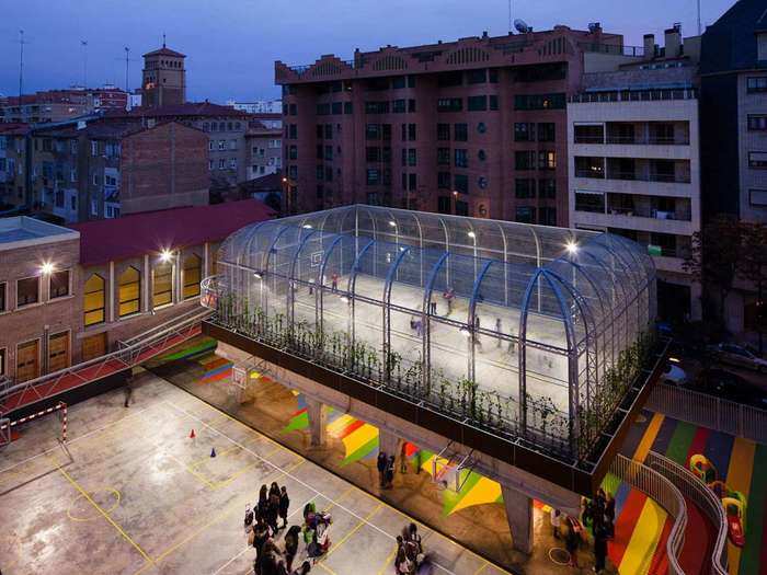 BEST SPORT AREA (Popular): Elevated Sports Court at Lasalle Franciscanas School, Spain, J1 Arquitectos