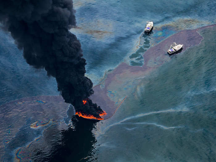 For part of the cleanup, the Coast Guard would ignite "controlled burns" of oil slicks. This method works, but only in very particular situations.