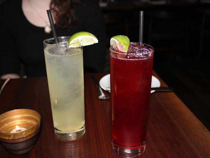 On the left is a kiwi-ginger beer combination, while on the right is a blackberry soda water.