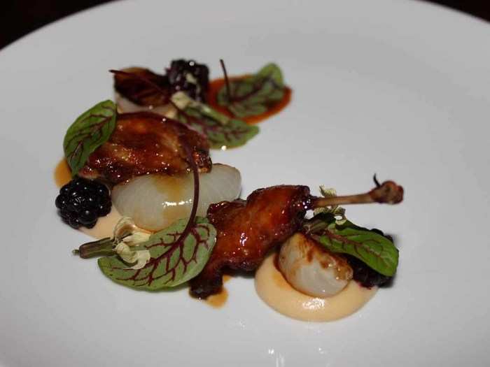 My friend had the quail, presented with blackberries, bread sauce, and roasted onions. It was a heavier alternative to my scallops dish, but the flavors were just as complex.