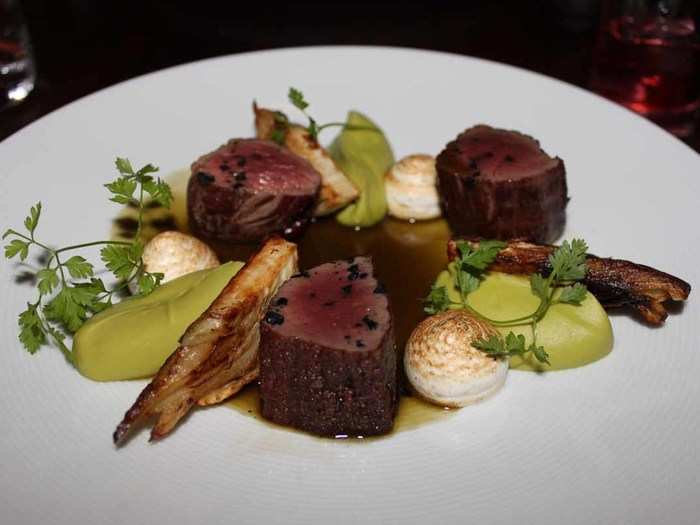 My friend had the New Zealand red deer, flavored with gin and served with roasted artichokes.