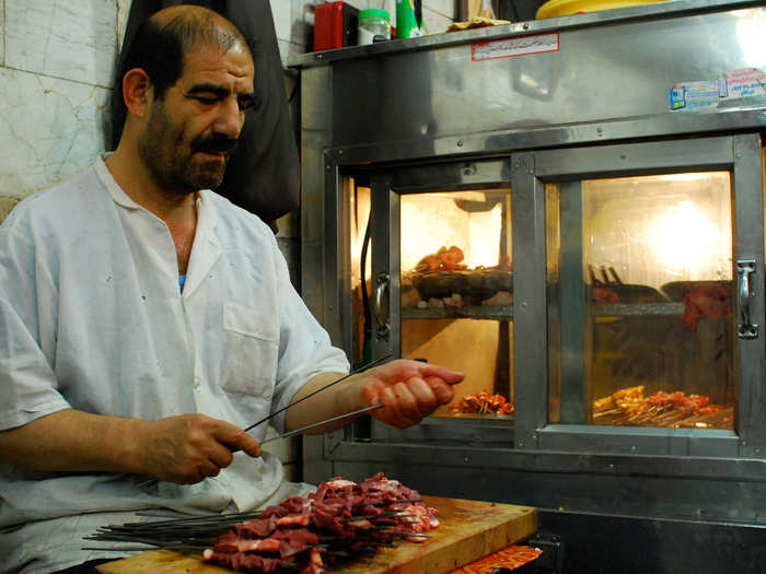 For a quick meal, vendors sell fresh kebabs all over the city.