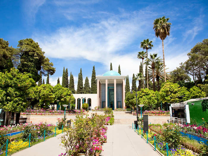 Several famous Persian poets are buried in Shiraz in elaborate tombs. This is the mausoleum of Saadi, a 13th-century poet.