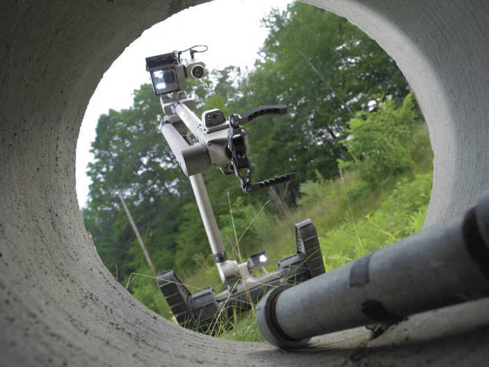 PackBot can hit a top speed of 5.8 miles per hour and its treads are handy enough to navigate rubble, and even stairs. The battery runs for several hours per charge to make sure the robot stays useful throughout a longer mission.