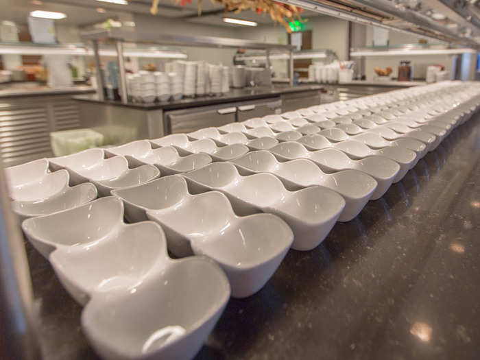 Employees get a wide array of options for their three-portion bowls.