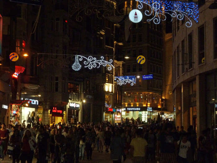 Endless streams of people parade up and down Istiklal Caddesi all night long.