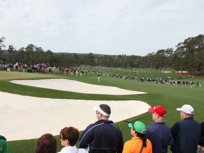 Augusta National is a very hilly course. More than you realize by watching it on TV. As a result of the elevation changes, you get some really spectacular views. This is the ninth green, and in the distance you can see more of the course.