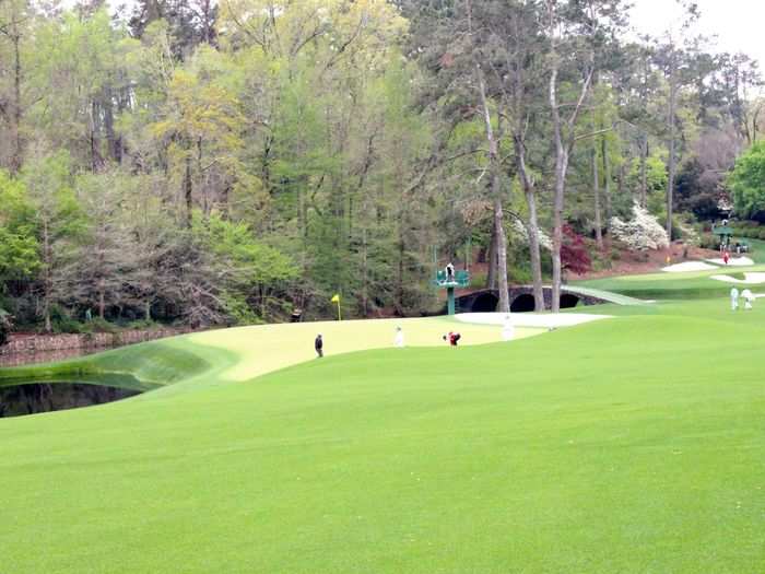 This is the 11th green on the left and the twelfth on the right. Amen Corner.