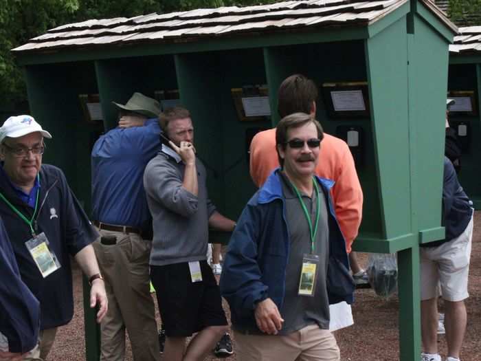 Since there are no cell phones allowed on the grounds, the banks of phones get a work out.