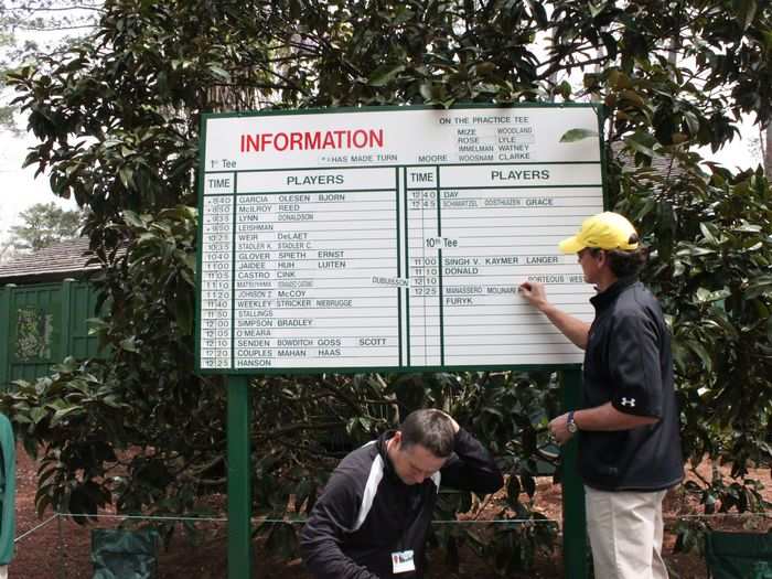 This is another great Masters quirk. It has a board that tells you who is on the range, and who is on the course. Since nothing is electronic there, it’s done by hand, with information relayed walkie talkies.