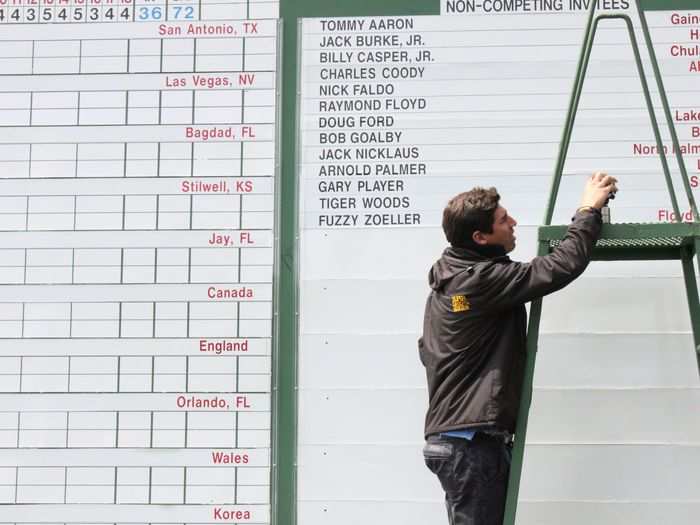 This is one of the sadder signs at the tournament, really. Tiger Woods is listed as invitee, who will not play.