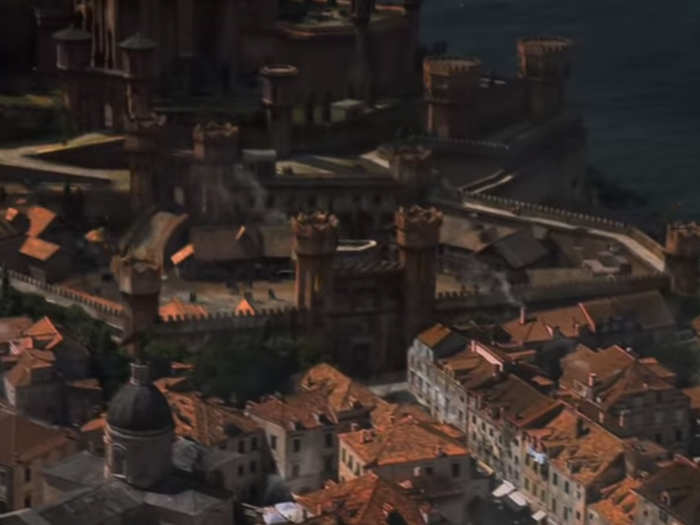 An aerial shot of the ancient walled city, with its characteristic orange-shingled buildings, opens the "Game of Thrones" trailer for Season 4.