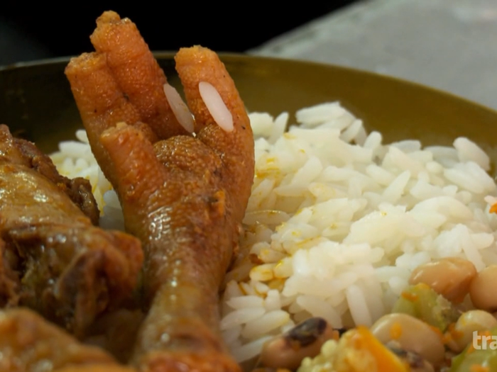 One of the main ingredients in the meal includes chicken feet.