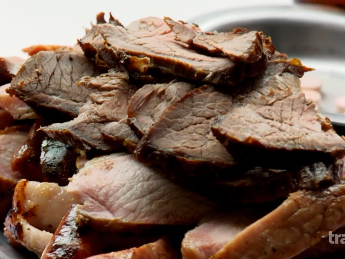 They enjoy a plate of a roasted meats to help Ottavia fuel for her upcoming jiu-jitsu match.