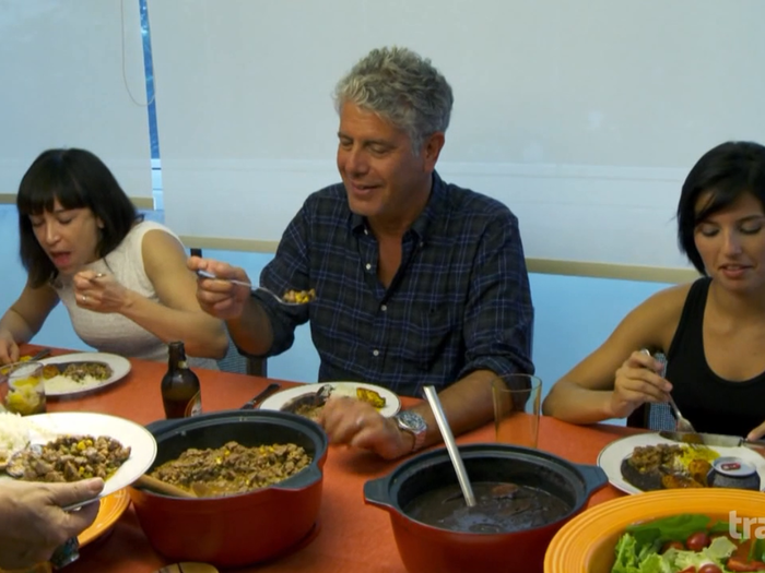 After Ottavia wins her jiu-jitsu match, she and Bourdain dine at her trainer