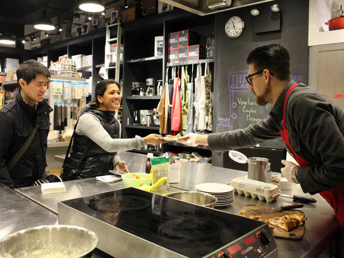 The Brooklyn Kitchen also offers daily cooking classes, taught by chefs and cookbook authors, in the rear demo kitchen. Learn to slice and dice like an Iron Chef during a knife skills class, or whip up "Dutch Baby Pancakes," as seen below.