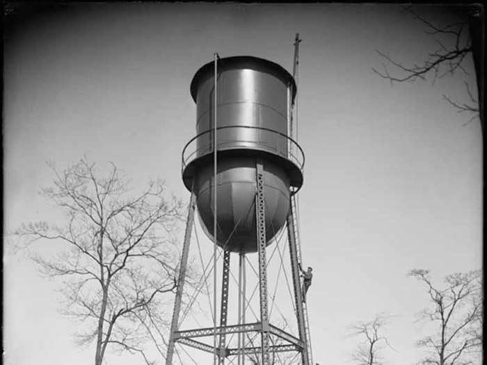 A water tower installed in Forest Park Brooklyn, March 11, 1927.