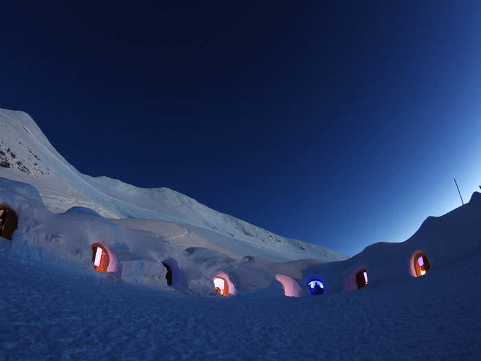 Dimmed lights are switched on in igloos on top of the mountain Nebelhorn, near the southern Bavarian town of Oberstdorf.