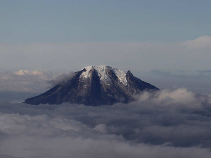 An aerial view of Nevado del Tolima volcano located in Colombia.