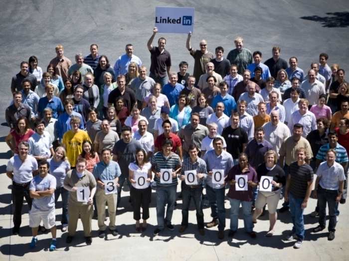 Then, there was a big jump, and LinkedIn employees celebrated 13 million members in 2007.